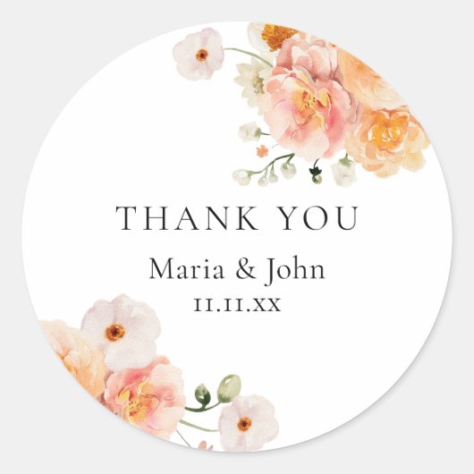 Boho Pfirsich- und Rosa Blumen-Hochzeits-Aufkleber Runder Aufkleber (Vorderseite)