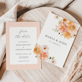 Boho Pfirsich- und Rosé-Blumen-Hochzeit - Save-the Einladung