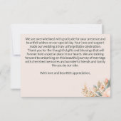 Boho pfirsichgrüne erdgrüne Blumenhochzeit Dankeskarte (Rückseite)