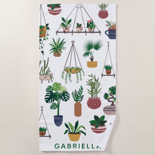 Boho Pflanze Lady Illustration Kunst Personalisier Strandtuch (Vorderseite)
