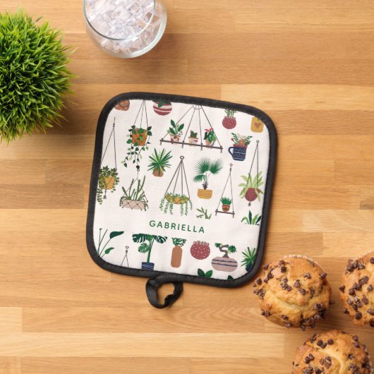 Boho Pflanze Lady Illustration Kunst Personalisier Topflappen (Oben Unten)