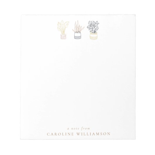 Boho Pflanze Line Art Illustration Personalisiert Notizblock (Vorderseite)