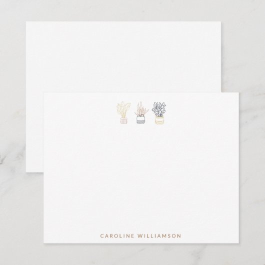 Boho Pflanze Linie Art Illustration Personalisiert Mitteilungskarte (Vorne/Hinten)