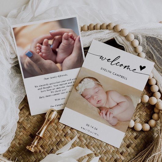 Boho Photo Welcome Baby Announcement Card Einladung