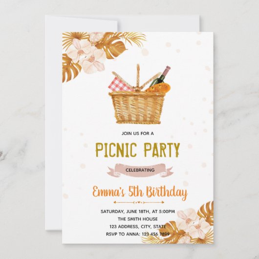 Boho picknicken Tee Party Geburtstagseinladung Einladung (Vorderseite)
