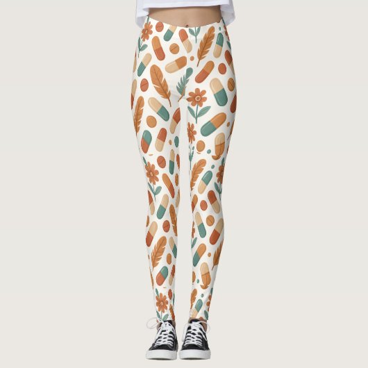 Boho Pill & Feather Daisy Pattern Leggings (Vorderseite)