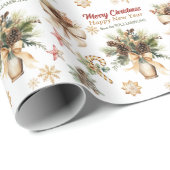 Boho Pine Cone Evergreen Bouquet Christmas Geschenkpapier (Rolleneckpunkt)