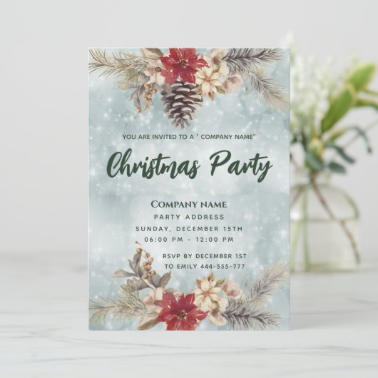 Boho Pine cone Filiale Weihnachtskonzern Party Einladung (Stehend Vorderseite)
