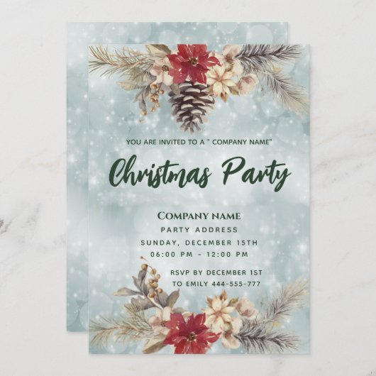 Boho Pine cone Filiale Weihnachtskonzern Party Einladung (Vorne/Hinten)