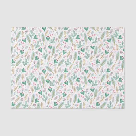 Boho Pine Needle Leaf Berries Weihnachtsmuster Seidenpapier (Vorderseite)