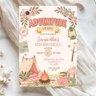 Boho Pink Abenteuer erwartet Mädchen Geburtstag Einladung