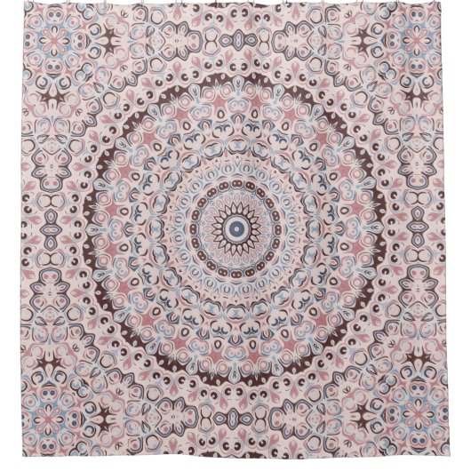 Boho Pink and Blue Mandala Pattern Duschvorhang (Vorderseite)