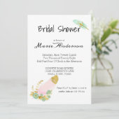 Boho Pink and Gold Feathers Einladung (Stehend Vorderseite)