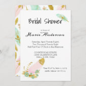 Boho Pink and Gold Feathers Einladung (Vorne/Hinten)