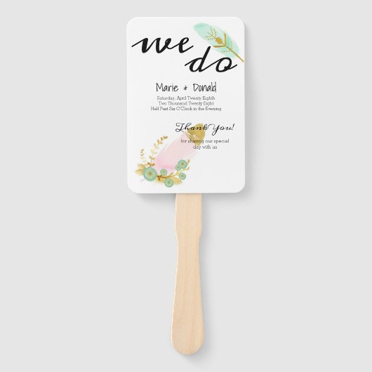 Boho Pink and Gold Feathers Program Fächer (Vorderseite)