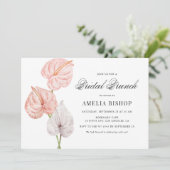 Boho Pink Anthuriums Tropical Floral Bridal Brunch Einladung (Stehend Vorderseite)