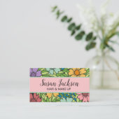 Boho Pink Aqua Gold Happy Floral Business Card Visitenkarte (Stehend Vorderseite)