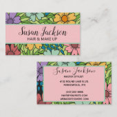 Boho Pink Aqua Gold Happy Floral Business Card Visitenkarte (Vorne/Hinten)