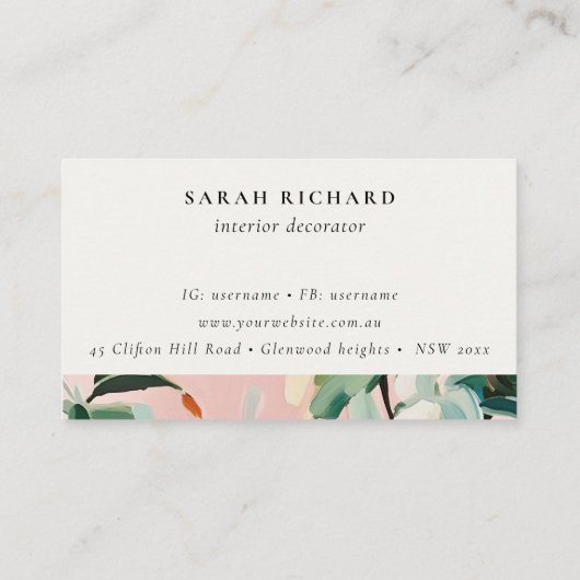 Boho Pink Aquamarin grün gestrichen Blumenbewerbun Visitenkarte (Rückseite)