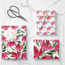 Boho Pink Aquarell Blume Burgundy White Geschenkpapier Set