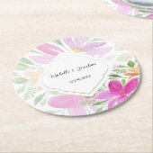 Boho Pink Aquarell Blütenfarben Handgemalt Runder Pappuntersetzer (Angewinkelt)