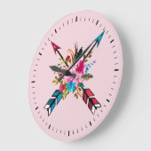 Boho Pink Arrows & Feathers Bouquet Wall Clock Große Wanduhr (Winkel)