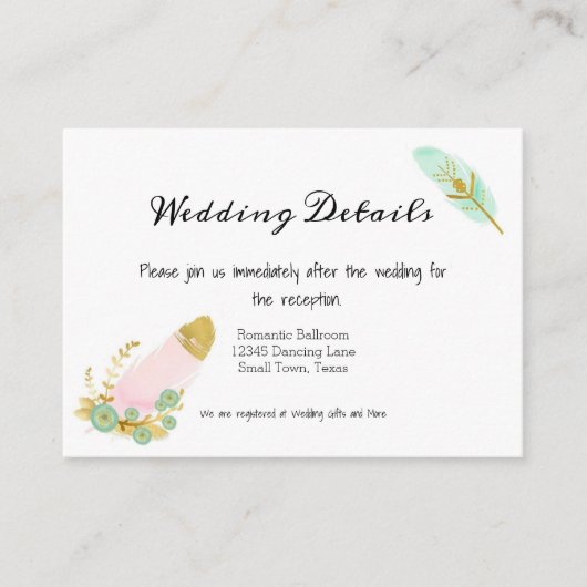 Boho Pink Auqa Gold Feathers Begleitkarte (Vorderseite)