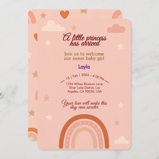 Boho Pink Baby Dusche Einladung (Vorne/Hinten)