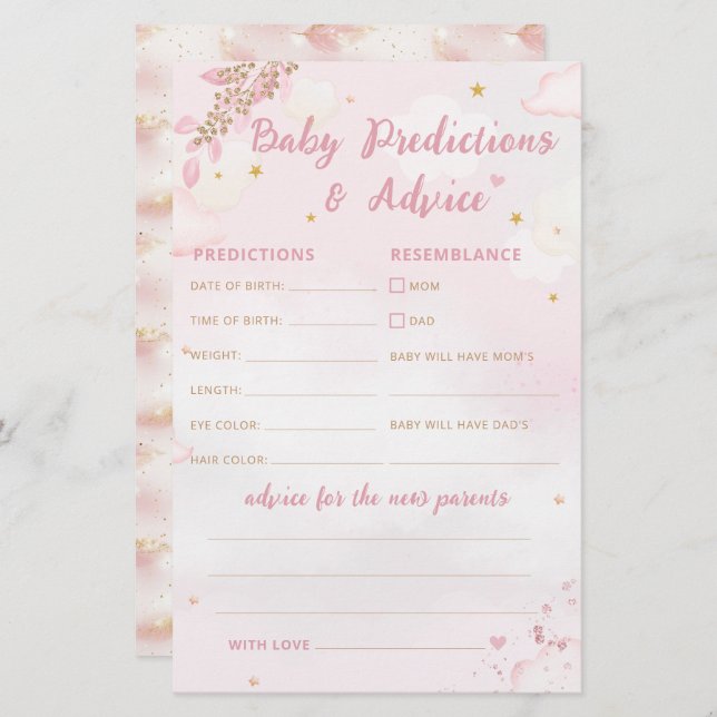 Boho Pink Baby Shower Kindervorhersage und Ratschl (Vorne/Hinten)