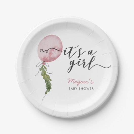 Boho Pink Balloon Oh Boy Baby Shower Paper Plate Pappteller (Vorderseite)