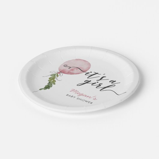 Boho Pink Balloon Oh Boy Baby Shower Paper Plate Pappteller (Schrägansicht)