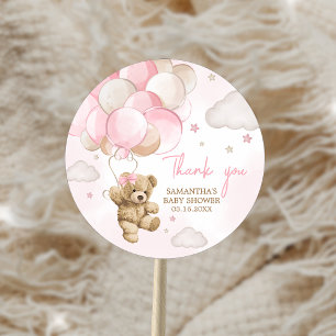 Boho Pink Bär Ballon Baby Shower Runder Aufkleber
