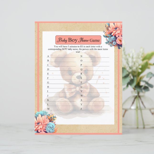 Boho Pink Bear Baby Boy Name Game (Stehend Vorderseite)
