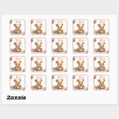 Boho Pink Bear Baby Dusche Quadratischer Aufkleber (Blatt)