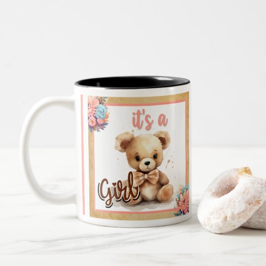 Boho Pink Bear Baby Dusche Zweifarbige Tasse (Mit Donut)