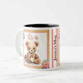 Boho Pink Bear Baby Dusche Zweifarbige Tasse (Vorderseite Links)