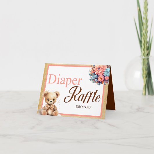 Boho Pink Bear Babydusche Windelwanne Raffle Drop Karte (Vorderseite)