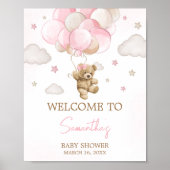 Boho Pink Bear Balloon Baby Dusche Willkommen Poster (Vorne)