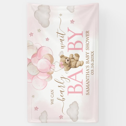 Boho Pink Bear Balloon Babydusche Banner (Vertikal)