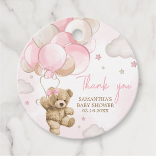 Boho Pink Bear Balloon Babydusche Geschenkanhänger