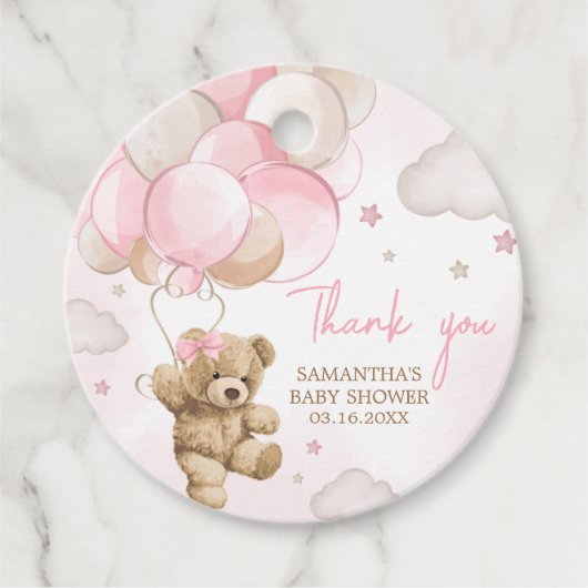 Boho Pink Bear Balloon Babydusche Geschenkanhänger (Vorderseite)