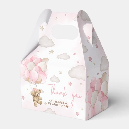Boho Pink Bear Balloon Babydusche Geschenkschachtel (Rückseite)