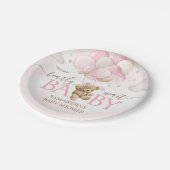 Boho Pink Bear Balloon Babydusche Pappteller (Schrägansicht)