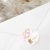 Boho Pink Bear Balloon Babydusche Runder Aufkleber