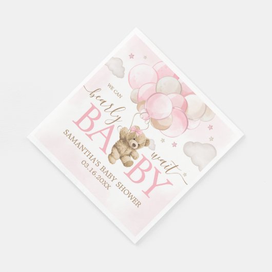 Boho Pink Bear Balloon Babydusche Serviette (Ecke)