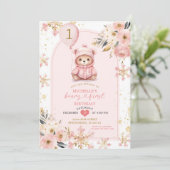 Boho Pink Beary First Winter Birthday Einladung (Stehend Vorderseite)