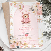 Boho Pink Beary First Winter Birthday Einladung