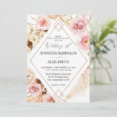 Boho Pink & Beige Bläsergoldene Hochzeit Einladung (Stehend Vorderseite)