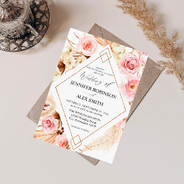 Boho Pink & Beige Bläsergoldene Hochzeit Einladung