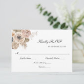 Boho Pink Beige Botanische Hochzeit RSVP Karte (Stehend Vorderseite)